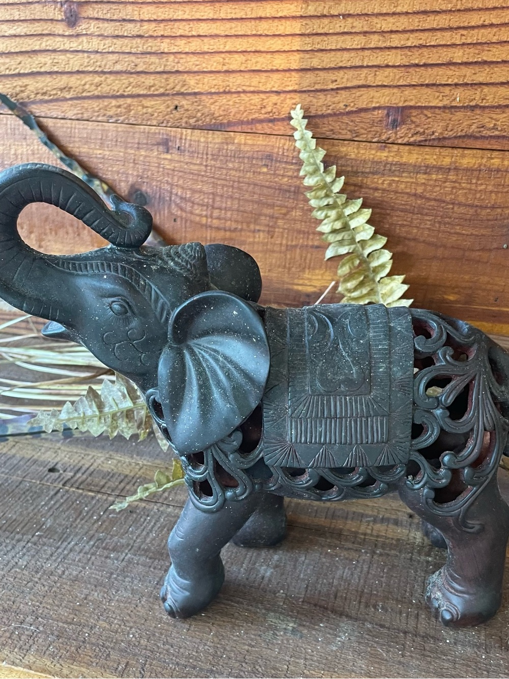 Decorative Carved Elephant Figurine in Dark Brown